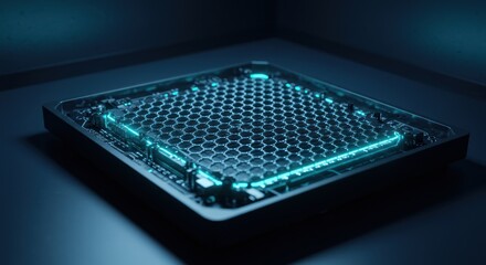 Illuminated Tech Platform with Hexagonal Pattern