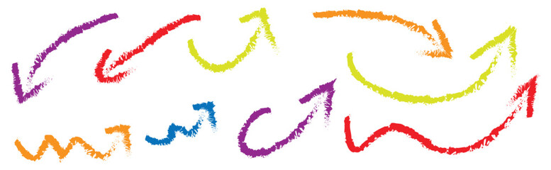 Colorful and Chalk Style Hand Drawn Arrows – Crayon Sketch Direction Elements