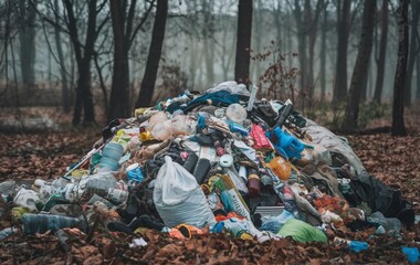 A large pile of garbage in the forest