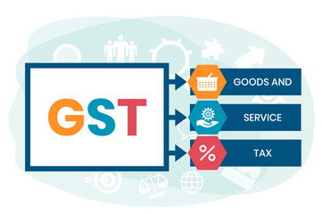 GST - Goods and Service Tax acronym, business concept background. Vector illustration for website banner, marketing materials, business presentation, online advertising.