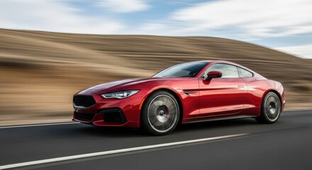 Fototapeta premium Red Sport Car Driving Fast on the Road
