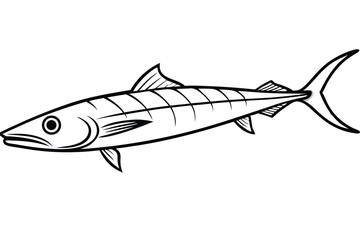Elegant Barracuda Fish Outline Illustration Detailed Line Art of a Solitary Marine Creature