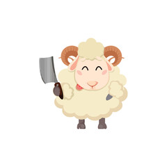 funny sheep cartoon, Cute Cartoon Sheep Holding Butcher Knife – Funny Eid al-Adha Illustration vector illustration Eid Sheep Cartoon knife,