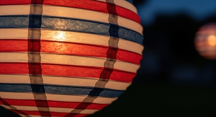 Illuminated Red, White, and Blue Paper Lantern