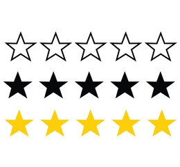 Cute cartoon hand drawn vector 5 stars review outline and silhouette.