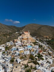 Naklejka premium Drone Shot of Ano Syros, Syros Island, Cyclades, Greece.