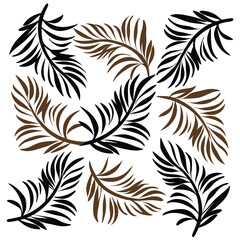 Minimalist Fronds Arrangement Black and Brown Tropical Leaves on White Background