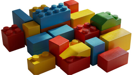 Obraz premium Colorful Plastic Block Toys Isolated With Geometric Shapes and Cube Stack