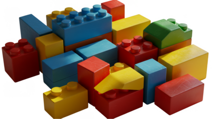 Colorful Plastic Block Toys Isolated With Geometric Shapes and Cube Stack