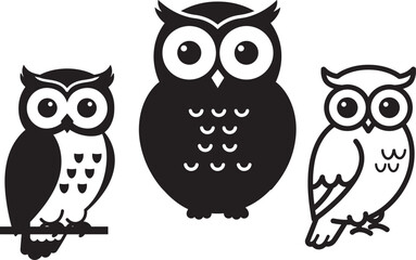 black and white owl flat vector icon for apps and websites
