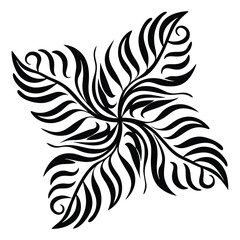 Abstract Flourish Stylized Floral Element with Curved Lines in Black and White