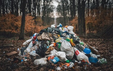 A large pile of garbage in the forest