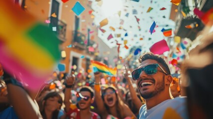 Fototapeta premium crowd enjoying celebration of Cinco de Mayo at street on sunny day