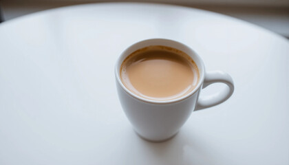 Cup of coffee on a table.