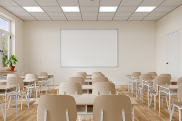 Bright and Empty Classroom Ready for Students