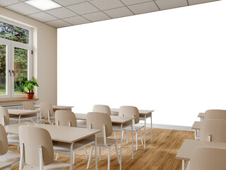 Free PNG wallpaper mockup in classroom Interior Design, A Bright and Empty Classroom Ready for Education, 3D rendering	
