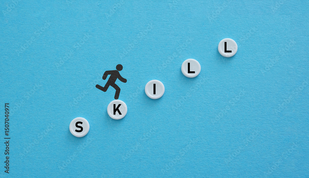 Poster skill development concept. development and growth with businessman plan growth and increase of posit