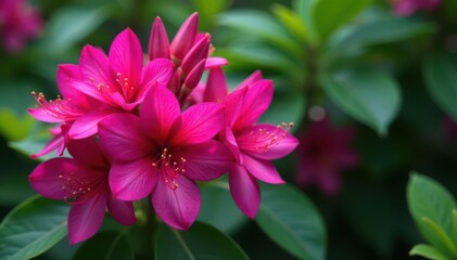 Obraz premium Bold fuchsia blooms, dense clustered petals, tropical feel , wallpaper, textile