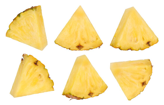Set of pineapple slices isolated, pineapple fruit, transparent PNG, PNG format