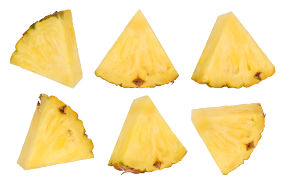 Set of pineapple slices isolated, pineapple fruit, transparent PNG, PNG format
