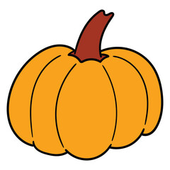 Hand drawn cartoon orange pumpkin on white background.