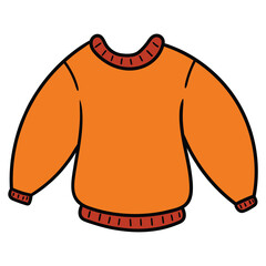 Hand drawn cartoon warm orange sweater on white background.
