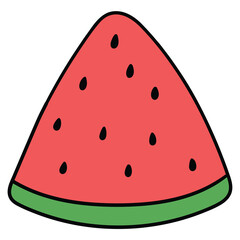 Hand drawn cartoon watermelon slice on white background.