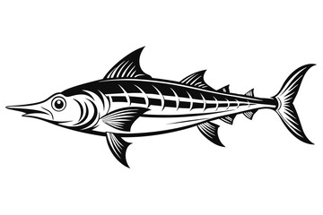 Black and White Marlin Fish Vector Graphic Illustration of Sea Creature Design