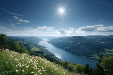 breathtaking summer landscape in sweden featuring lush green forests serene lakes and majestic mountains under