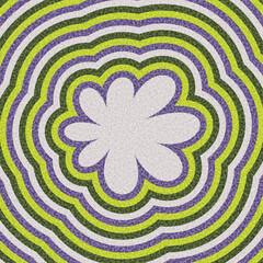 White abstract flower surrounded by green, purple, and black ripple lines. Vector illustration in retro style.