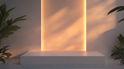 Minimalist Beige Podium with Abstract Geometric Background for Product Display