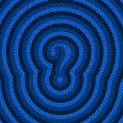 Stylized blue question mark surrounded by radiating ripple waves. Vector illustration symbolizing curiosity or inquiry.
