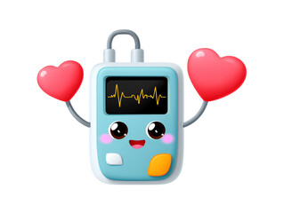Cute Cartoon Blood Glucose Meter Holding Hearts Shows Healthcare Love