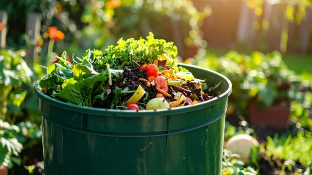 Food scraps in green compost bin
