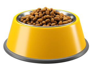 Yellow Pet Bowl Filled with Dry Kibble Food for Dogs and Cats