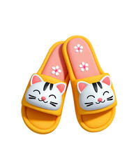 Adorable Kitten Design Yellow Summer Slippers for Kids Perfect for Beach or Pool