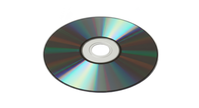 Isolated Silver CD Disc Optical Data Storage Media on Transparent BG