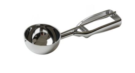 Isolated Silver Metal Ice Cream Scoop Kitchen Tool on Transparent Background