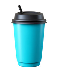 Disposable Light Blue Paper Cup with Black Lid and Straw Perfect for Refreshing Drinks