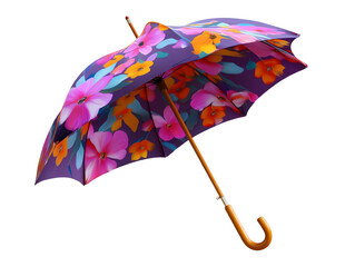 Elegant Floral Umbrella with Vibrant Pink and Orange Flowers Stylish Wooden Handle Rain Protection