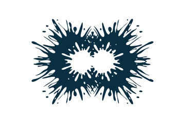 Symmetrical Blue Ink Blot Isolated, Abstract Splatter Design with Radial Pattern Detail