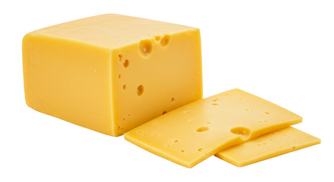 Isolated Sliced Cheese Block with Transparent Background Illustration