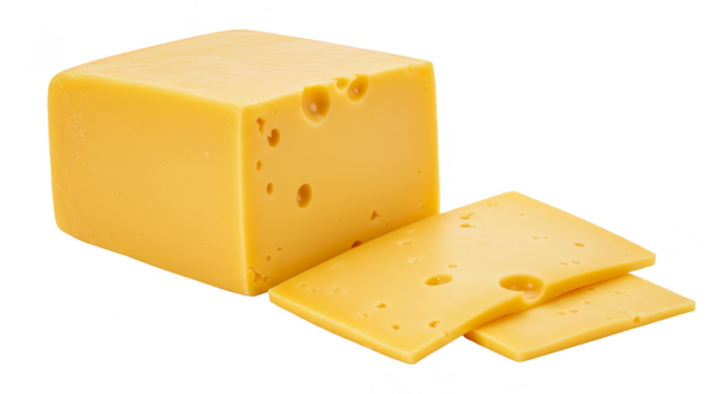 Isolated Sliced Cheese Block with Transparent Background Illustration