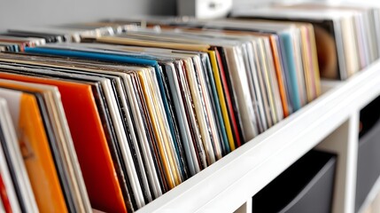 Colorful rows of vinyl records on store shelves