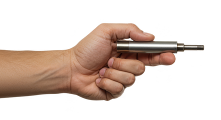 Hand Holding Audio Jack Silver Color Adapter on Transparent Background