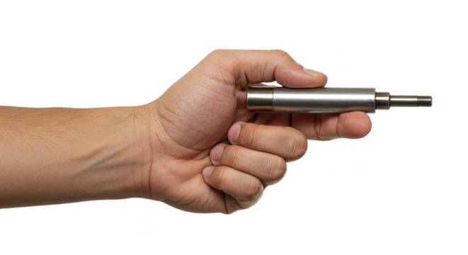 Hand Holding Audio Jack Silver Color Adapter on Transparent Background