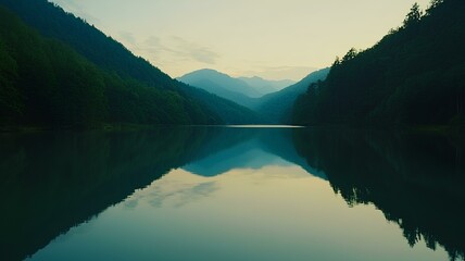 A lake surrounded by large and high mountains with clear water.