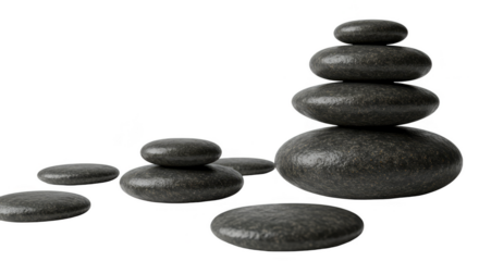 Isolated Stack of Smooth Black Spa Stones Balancing Act Harmony