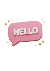 Hello 3D Illustration Pink Speech Bubble Communication on Transparent BG