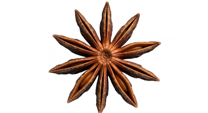 Isolated Star Anise Spice Top Down Transparent Background Aromatic Food